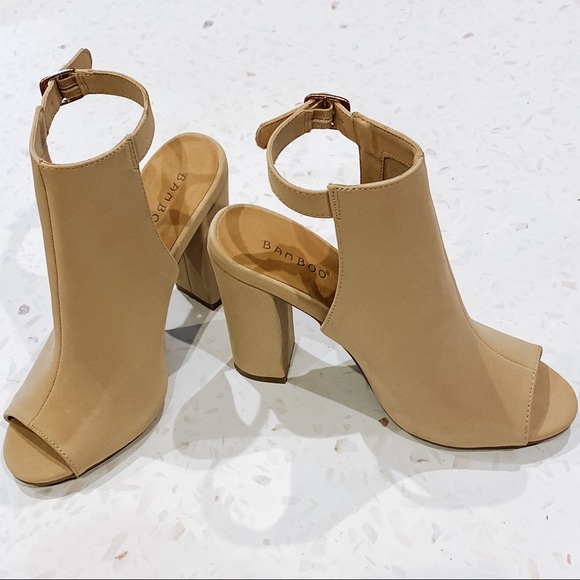 bamboo peep toe booties
